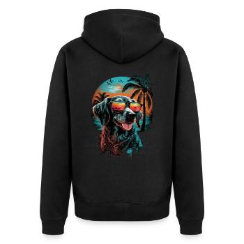 Retro cute dog with sunglasses on the beach - Unisex Premium Organic Zip Hoodie - black - Back - Nico (187cm)