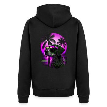 Retro cute dog on the beach with sunglasses - Unisex Premium Organic Zip Hoodie - black - Back - Nico (187cm)
