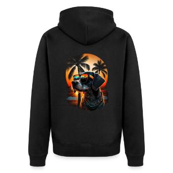 Retro cute dog on the beach with sunglasses - Unisex Premium Organic Zip Hoodie - black - Back - Nico (187cm)