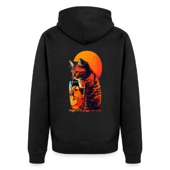 Funny cat drinks cocktail Cat lover - Unisex Premium Organic Zip Hoodie - black - Back - Nico (187cm)