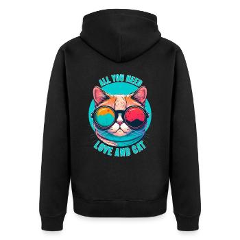 Lustige Katze mit Sonnenbrille Katzenliebhaber - Unisex Premium Bio Zip Hoodie - Schwarz - Hinten - Nico (187cm)