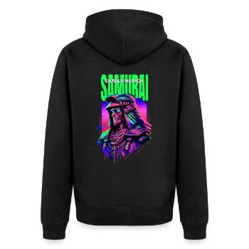 Samurai Cyber Warrior Geschenk - Unisex Premium Bio Zip Hoodie - Schwarz - Hinten - Nico (187cm)