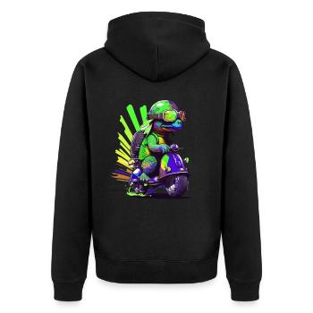 Funny colorful turtle on a scooter - Unisex Premium Organic Zip Hoodie - black - Back - Nico (187cm)