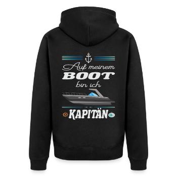 Auf meinem BOOT bin ich Kapitän - Unisex Premium Bio Zip Hoodie - Schwarz - Hinten - Nico (187cm)