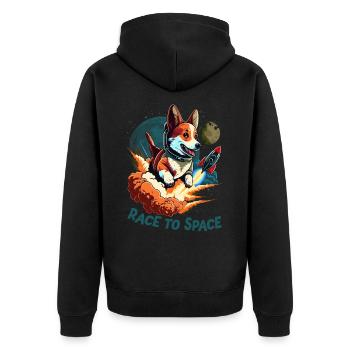 SpaceDog Hund Hundeliebhaber Weltall Design - Unisex Premium Bio Zip Hoodie - Schwarz - Hinten - Nico (187cm)