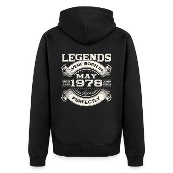 45e anniversaire Homme May né en 1978 Légendaire - Veste à capuche bio Premium Unisexe - noir - Dos - Nico (187cm)