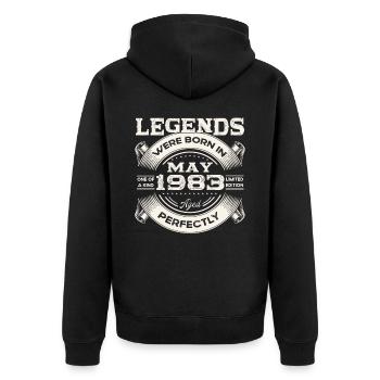 40th Birthday Man May Born 1983 Legendary - Unisex Premium Organic Zip Hoodie - black - Back - Nico (187cm)