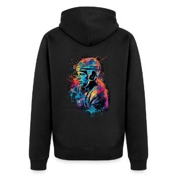 Bunter Eishockey Spieler Geschenk Eishockey Fans - Unisex Premium Bio Zip Hoodie - Schwarz - Hinten - Nico (187cm)