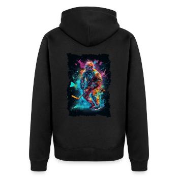 Bunter Eishockey Spieler Geschenk Eishockey Fan - Unisex Premium Bio Zip Hoodie - Schwarz - Hinten - Nico (187cm)
