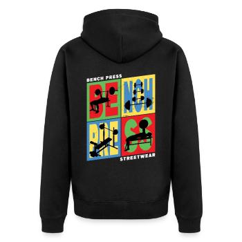 bench press, weightlifting, weight training, fitness, strong - Unisex Premium Organic Zip Hoodie - black - Back - Nico (187cm)