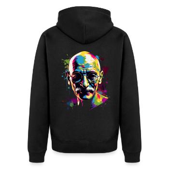 Friedensnobelpreisträger Mahatma Gandhi - Unisex Premium Bio Zip Hoodie - Schwarz - Hinten - Nico (187cm)