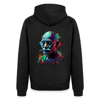 Friedensnobelpreisträger Mahatma Gandhi Geschenk - Unisex Premium Bio Zip Hoodie - Schwarz - Hinten - Nico (187cm)