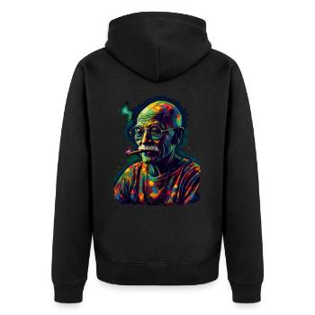 Friedensnobelpreisträger Mahatma Gandhi - Unisex Premium Bio Zip Hoodie - Schwarz - Hinten - Nico (187cm)