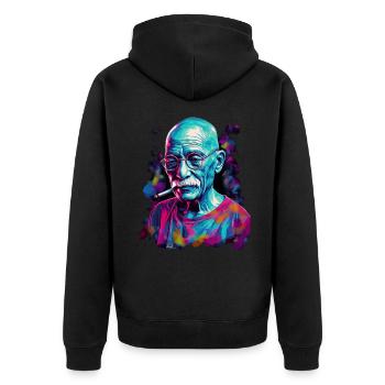 Friedensnobelpreisträger Mahatma Gandhi - Unisex Premium Bio Zip Hoodie - Schwarz - Hinten - Nico (187cm)
