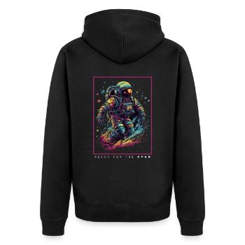 Astronaute abstrait coloré dans l’espace - Veste à capuche bio Premium Unisexe - noir - Dos - Nico (187cm)