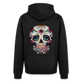 Mexikanischer dekorativer Schädel - Unisex Premium Bio Zip Hoodie - Schwarz - Hinten - Nico (187cm)