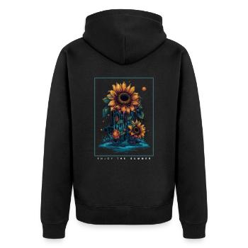 Psychedelische Sonnenblumen Garten Natur Geschenk - Unisex Premium Bio Zip Hoodie - Schwarz - Hinten - Nico (187cm)