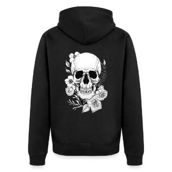 Totenkopf mit Blumen Kunst - Unisex Premium Bio Zip Hoodie - Schwarz - Hinten - Nico (187cm)