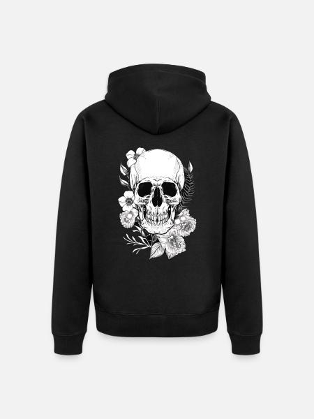 Skull with Flowers Art - Unisex Premium Organic Zip Hoodie - black