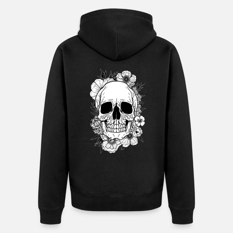 Crâne avec fleurs Art - Veste à capuche bio Premium Unisexe - noir