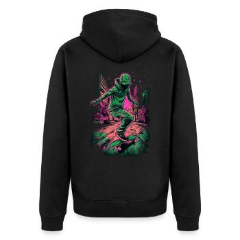 Cooler Skater Skateboard - Unisex Premium Bio Zip Hoodie - Schwarz - Hinten - Nico (187cm)