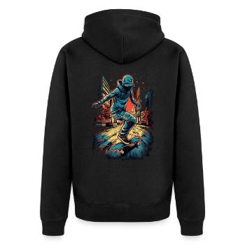 Cooler Skater Skateboard - Unisex Premium Bio Zip Hoodie - Schwarz - Hinten - Nico (187cm)