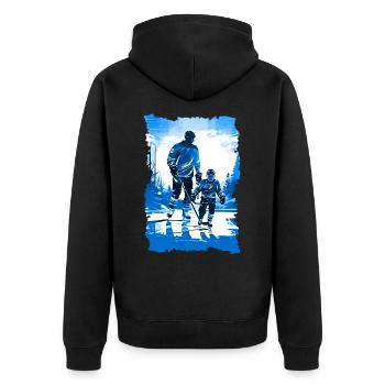 Vater und Sohn Eishockey Vatertags Geschenk - Unisex Premium Bio Zip Hoodie - Schwarz - Hinten - Nico (187cm)