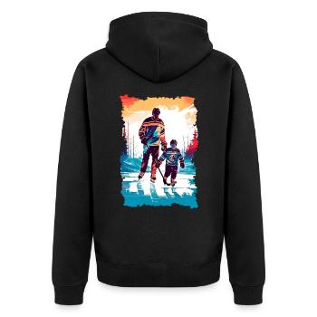 Vater und Sohn Eishockey Vatertags Geschenk - Unisex Premium Bio Zip Hoodie - Schwarz - Hinten - Nico (187cm)
