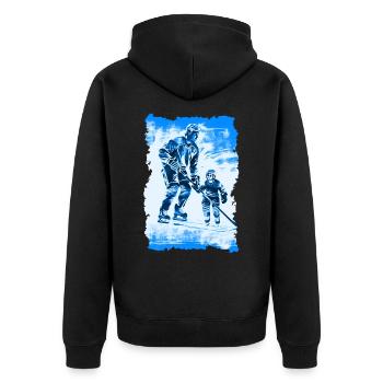 Vater und Sohn Eishockey Vatertags Geschenk - Unisex Premium Bio Zip Hoodie - Schwarz - Hinten - Nico (187cm)