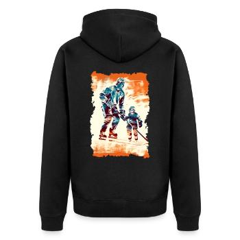 Vater und Sohn Eishockey Vatertags Geschenk - Unisex Premium Bio Zip Hoodie - Schwarz - Hinten - Nico (187cm)