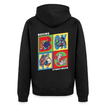 Boxen Boxer Boxkampf Sport Tiere Cartoon Comic - Unisex Premium Bio Zip Hoodie - Schwarz - Hinten - Nico (187cm)