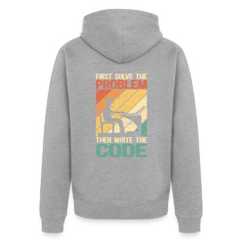 Software-Entwickler Programmierer programmieren - Unisex Premium Bio Zip Hoodie - Grau meliert - Hinten - Nico (187cm)