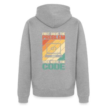 Programmierer Software-Entwickler | programmieren - Unisex Premium Bio Zip Hoodie - Grau meliert - Hinten - Nico (187cm)