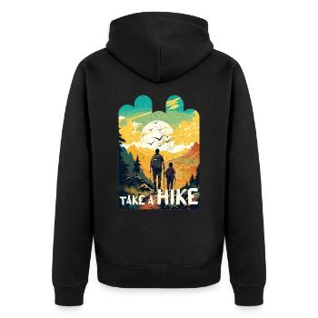 Wandern Wanderer Vater und Sohn Vatertag Geschenk - Unisex Premium Bio Zip Hoodie - Schwarz - Hinten - Nico (187cm)