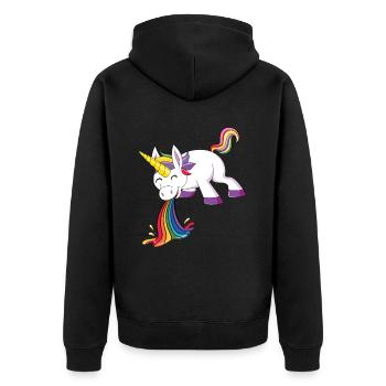Puking Unicorn Rainbow - Unisex Premium Organic Zip Hoodie - black - Back - Nico (187cm)
