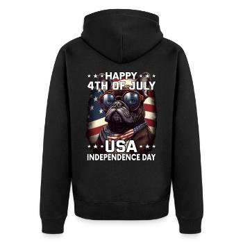 Bulldogge 4 July Independence Day USA Flagge - Unisex Premium Bio Zip Hoodie - Schwarz - Hinten - Nico (187cm)
