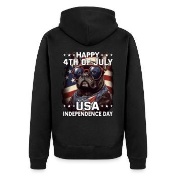 Bulldogge 4 July Independence Day USA Flagge - Unisex Premium Bio Zip Hoodie - Schwarz - Hinten - Nico (187cm)