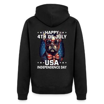 Bulldogge 4 July Independence Day USA Flagge - Unisex Premium Bio Zip Hoodie - Schwarz - Hinten - Nico (187cm)