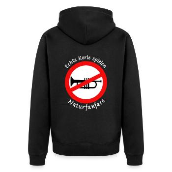 Lustiger Spruch Echte Kerle spielen Naturfanfare - Unisex Premium Bio Zip Hoodie - Schwarz - Hinten - Nico (187cm)