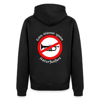 Lustiger Spruch Echte Männer spielen Naturfanfare - Unisex Premium Bio Zip Hoodie - Schwarz - Hinten - Nico (187cm)