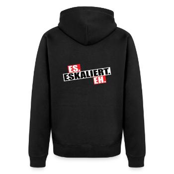 Es Eskaliert eh - Unisex Premium Bio Zip Hoodie - Schwarz - Hinten - Nico (187cm)