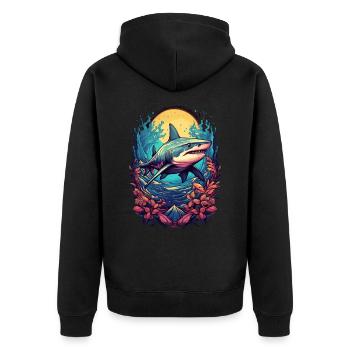 Shark Flowers Coral Reef Beach Diver Gift - Unisex Premium Organic Zip Hoodie - black - Back - Nico (187cm)