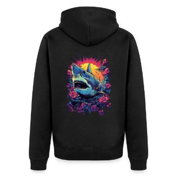 Shark Flower Coral Reef Diver Gift - Unisex Premium Organic Zip Hoodie - black - Back - Nico (187cm)