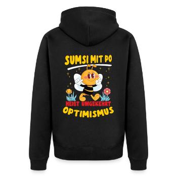 Optimismus heißt umgekehrt Sumsi mit Po. - Unisex Premium Bio Zip Hoodie - Schwarz - Hinten - Nico (187cm)