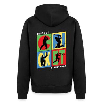Cricket Cricketspieler Schlagmann Sport Vintage - Unisex Premium Bio Zip Hoodie - Schwarz - Hinten - Nico (187cm)