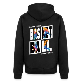Basketball Basketballspieler Spieler Vintage Bunt - Unisex Premium Bio Zip Hoodie - Schwarz - Hinten - Nico (187cm)