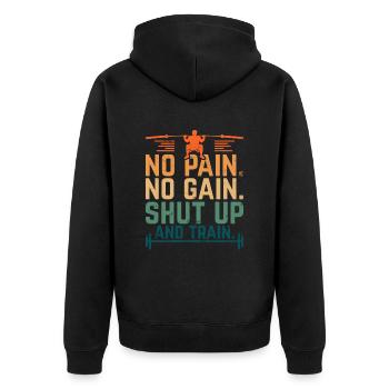 Pas de douleur - pas de gain! - Haltérophilie rétro - Veste à capuche bio Premium Unisexe - noir - Dos - Nico (187cm)
