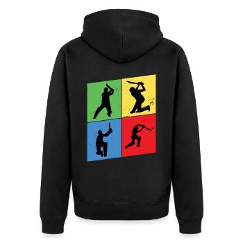 Cricket Cricketer Batsman Sport Vintage - Unisex Premium Organic Zip Hoodie - black - Back - Nico (187cm)