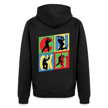 Cricket Cricketspieler Schlagmann Sport Vintage - Unisex Premium Bio Zip Hoodie - Schwarz - Hinten - Nico (187cm)