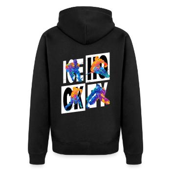 Eishockey Spieler Sport Fan Team Verein Bunt - Unisex Premium Bio Zip Hoodie - Schwarz - Hinten - Nico (187cm)